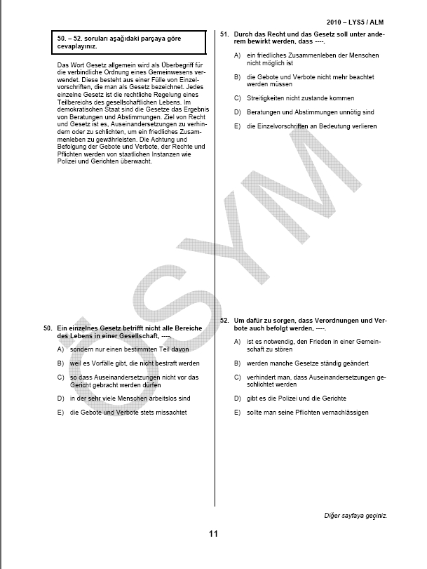 LYS-5 Yabancı Dil (Almanca) Soru ve Cevapları