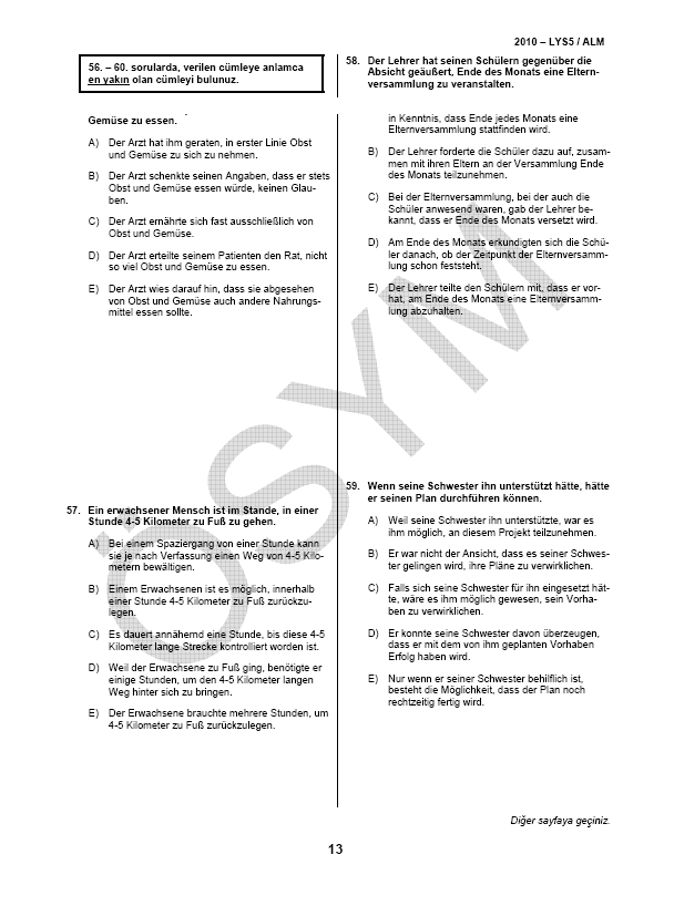 LYS-5 Yabancı Dil (Almanca) Soru ve Cevapları