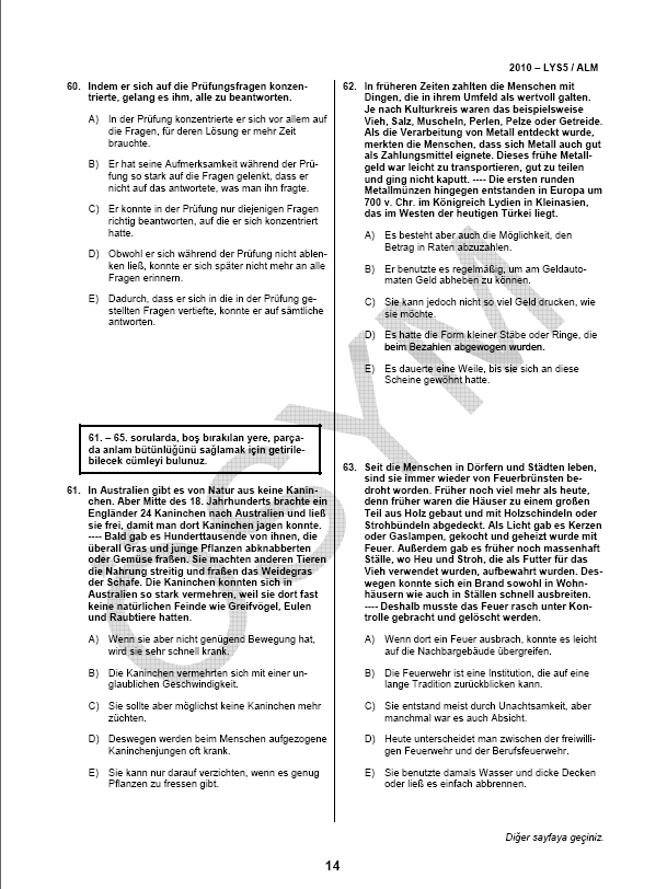 LYS-5 Yabancı Dil (Almanca) Soru ve Cevapları