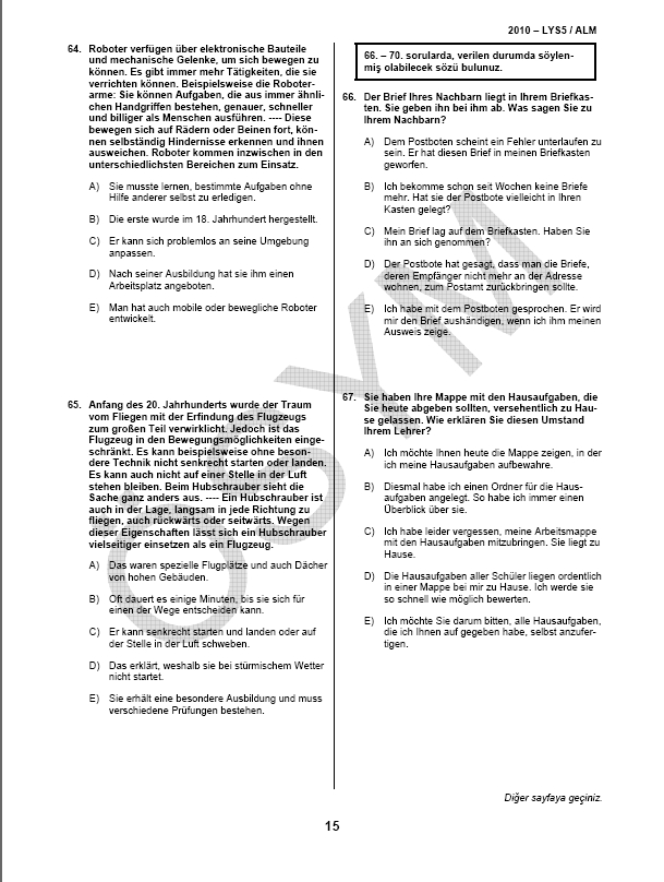 LYS-5 Yabancı Dil (Almanca) Soru ve Cevapları