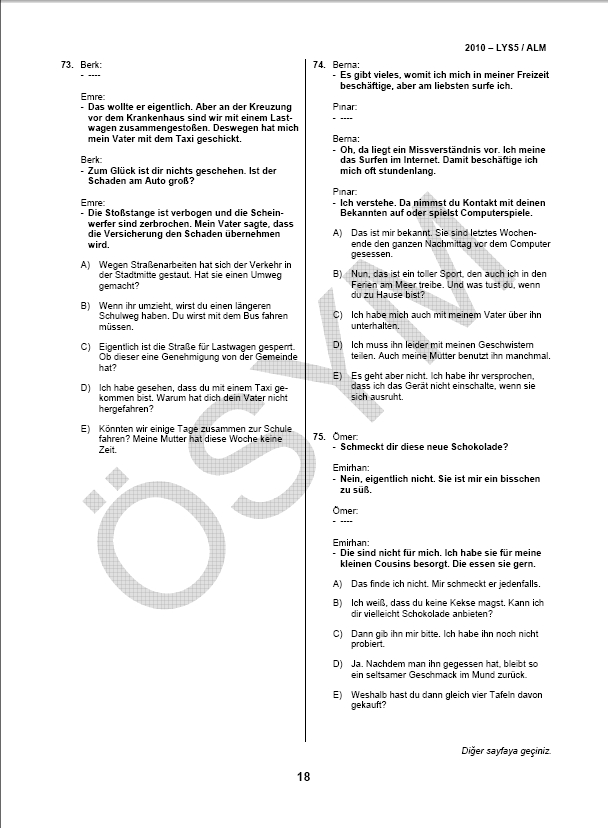 LYS-5 Yabancı Dil (Almanca) Soru ve Cevapları