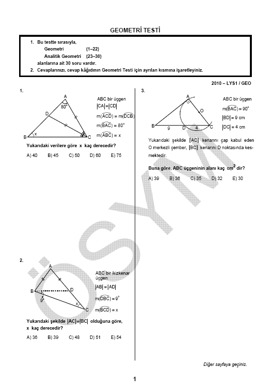 LYS-1 Geometri soru ve cevapları