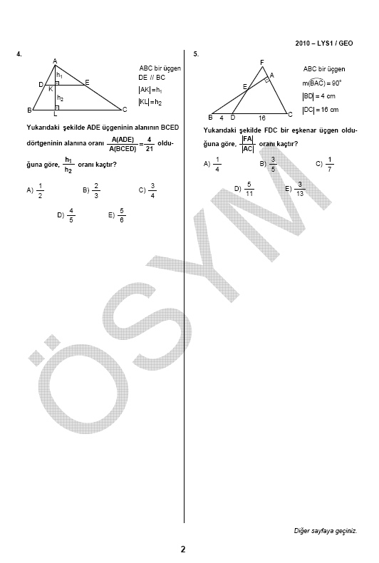LYS-1 Geometri soru ve cevapları