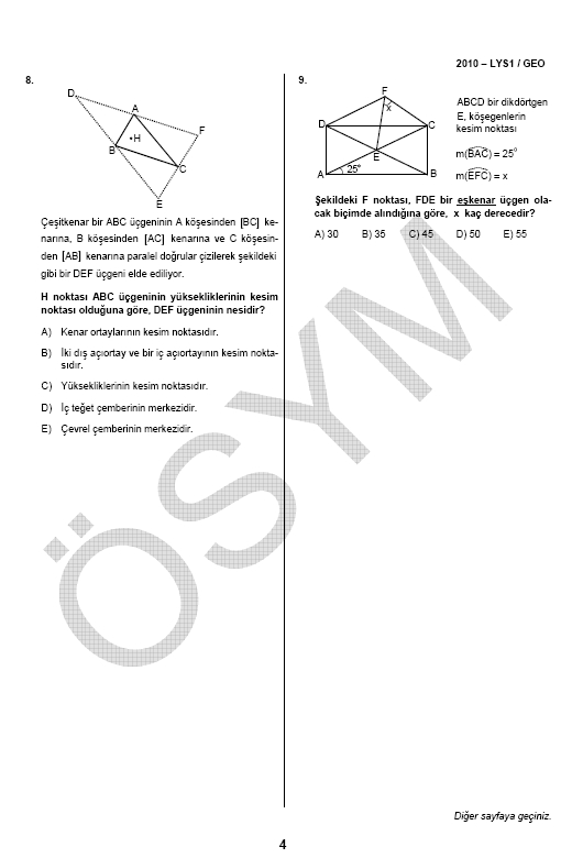 LYS-1 Geometri soru ve cevapları