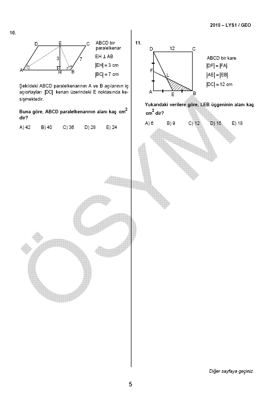 LYS-1 Geometri soru ve cevapları