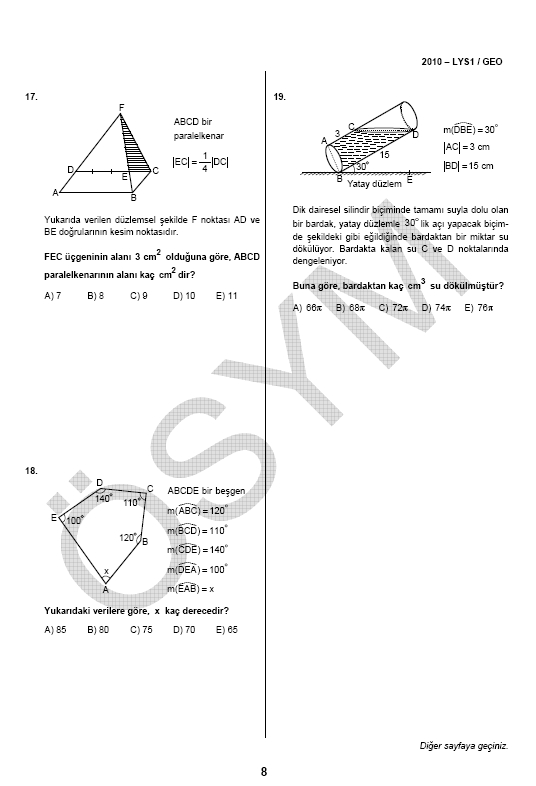 LYS-1 Geometri soru ve cevapları