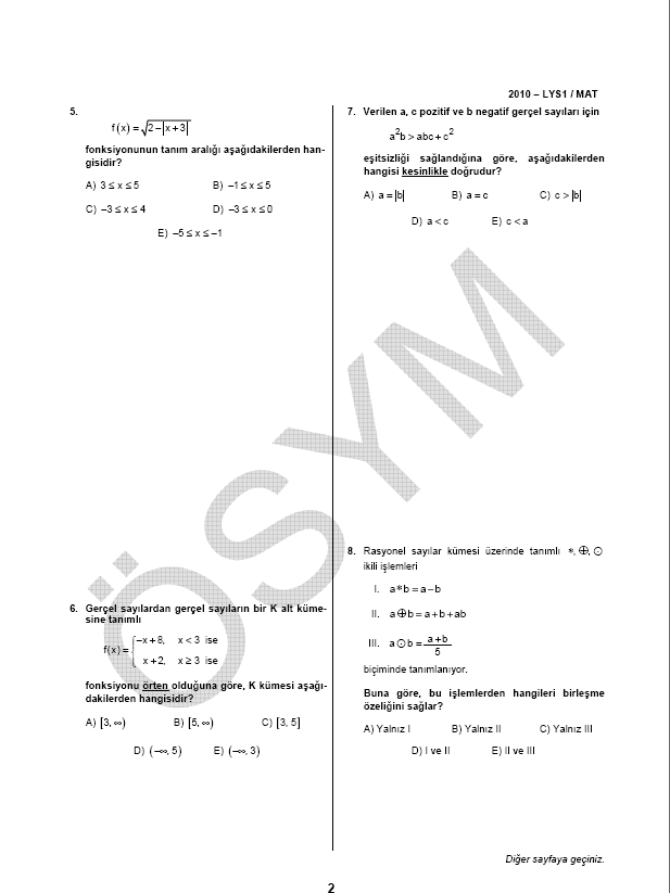 LYS-1 Matematik soru ve cevapları