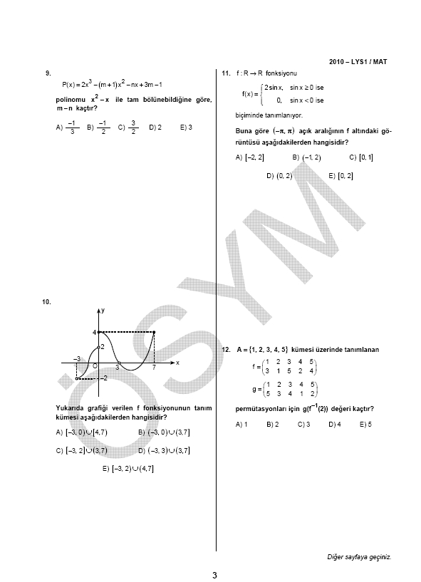 LYS-1 Matematik soru ve cevapları