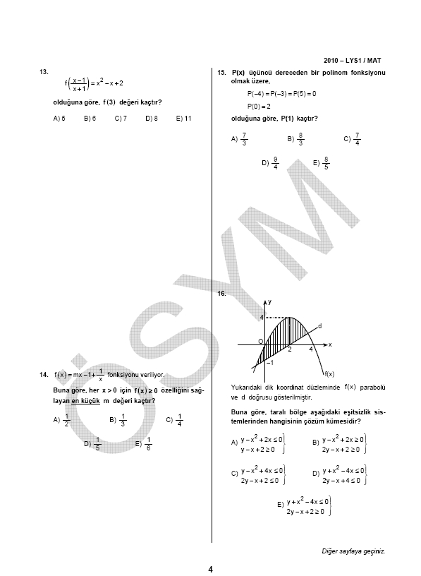 LYS-1 Matematik soru ve cevapları