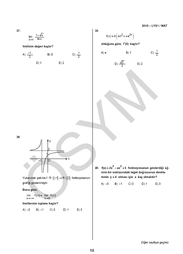 LYS-1 Matematik soru ve cevapları