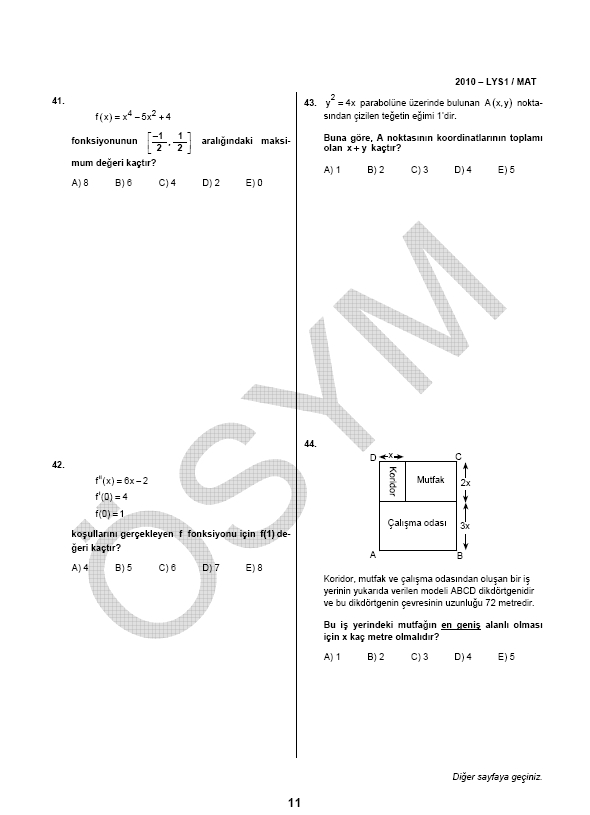 LYS-1 Matematik soru ve cevapları