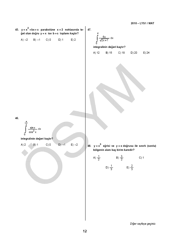 LYS-1 Matematik soru ve cevapları