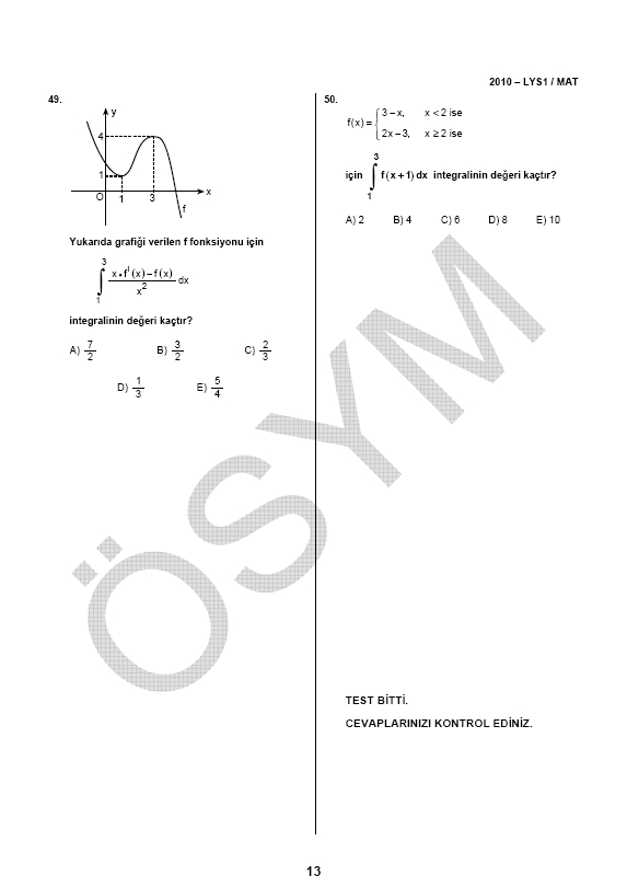LYS-1 Matematik soru ve cevapları