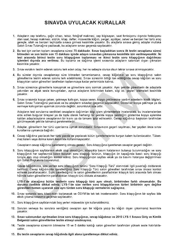 LYS-1 Matematik soru ve cevapları