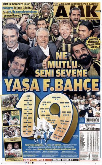 Fenerbahçenin şampiyonluğu gazete manşetlerinde