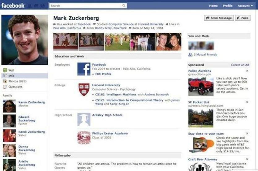 Mark Zuckerbergin Facebook profilinin evrimi