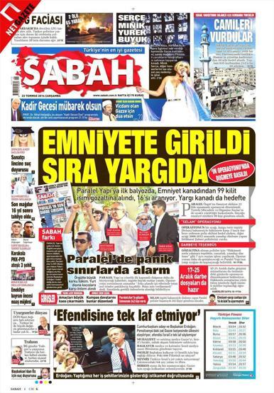 Gazete manşetleri (23 Temmuz 2014)