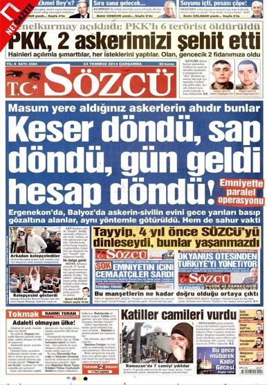 Gazete manşetleri (23 Temmuz 2014)