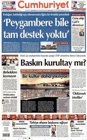 14 Ağustos gazete manşetleri