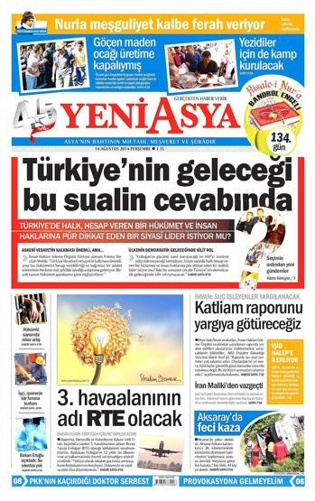 14 Ağustos gazete manşetleri