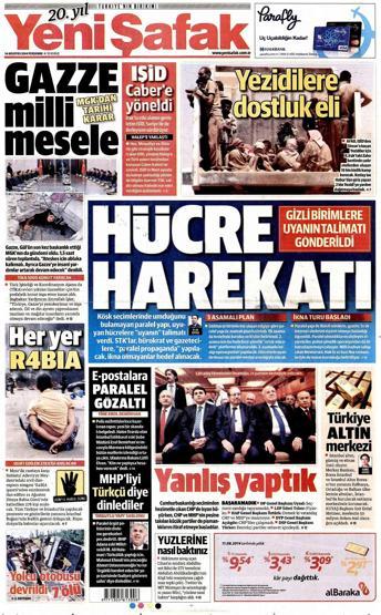 14 Ağustos gazete manşetleri