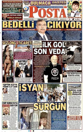 15 Ağustos gazete manşetleri