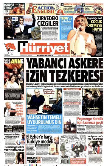 1 Ekim 2014 gazete manşetleri