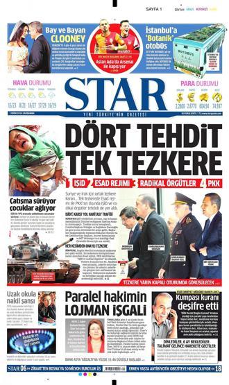 1 Ekim 2014 gazete manşetleri