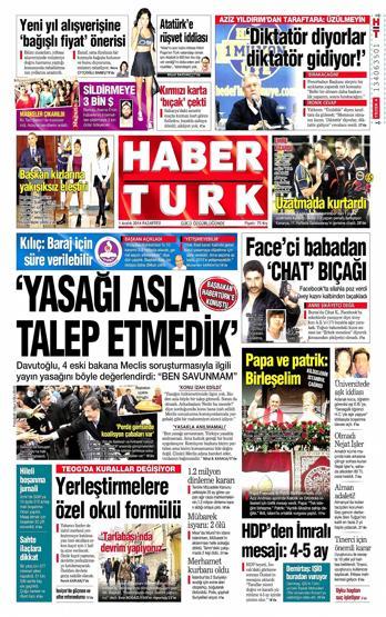 Gazete manşetleri... (01 Aralık 2014)