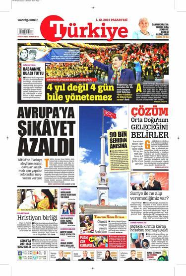 Gazete manşetleri... (01 Aralık 2014)