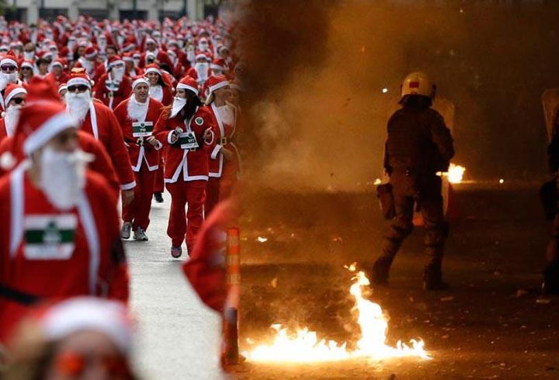 Atina gece Alexis için yandı, gündüz Noel Baba için renklendi