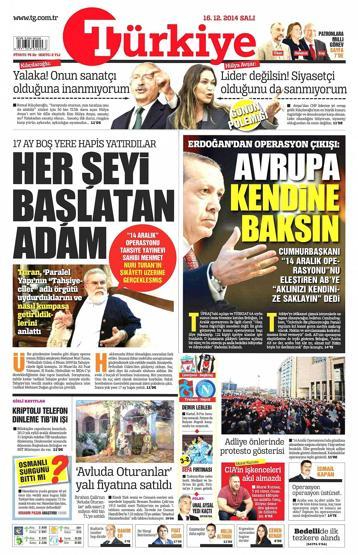 Gazete manşetleri (16 Aralık 2014)
