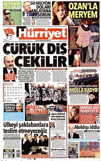 Gazete manşetleri (18 Aralık 2014)