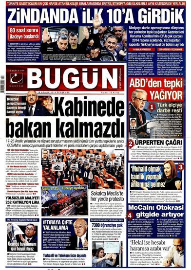 Gazete manşetleri (18 Aralık 2014)