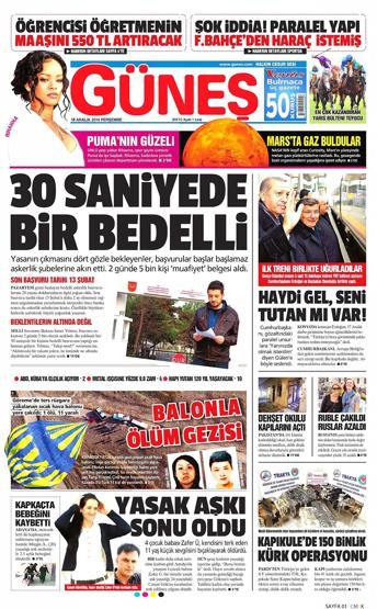 Gazete manşetleri (18 Aralık 2014)