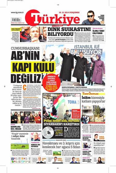 Gazete manşetleri (18 Aralık 2014)