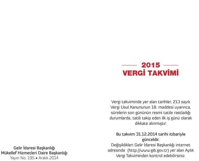 2015 yılı vergi takvimi