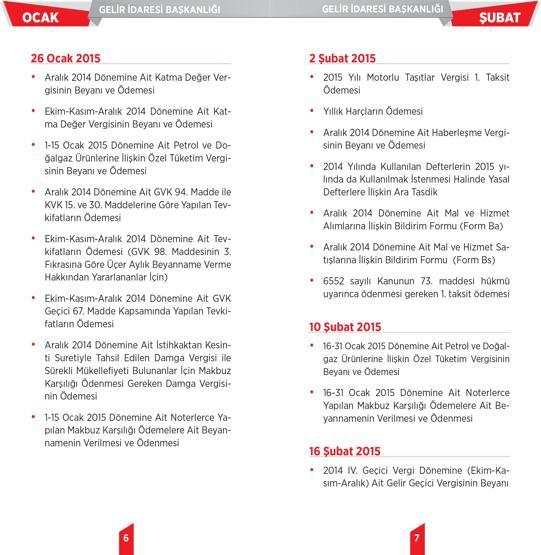 2015 yılı vergi takvimi