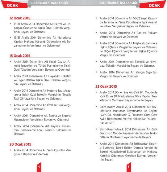 2015 yılı vergi takvimi