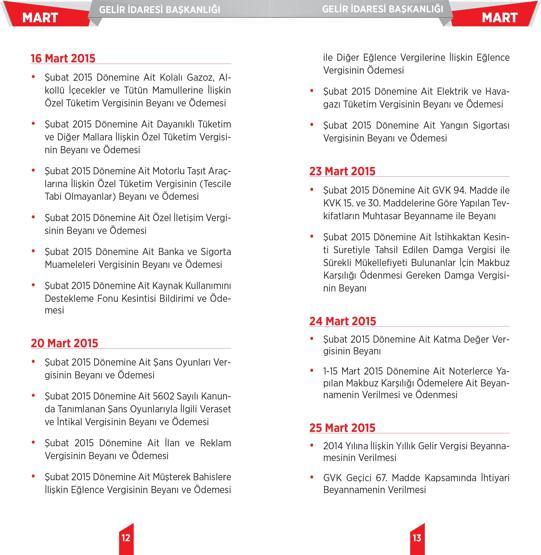 2015 yılı vergi takvimi