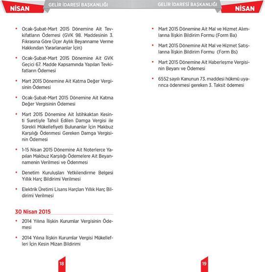 2015 yılı vergi takvimi