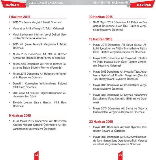 2015 yılı vergi takvimi