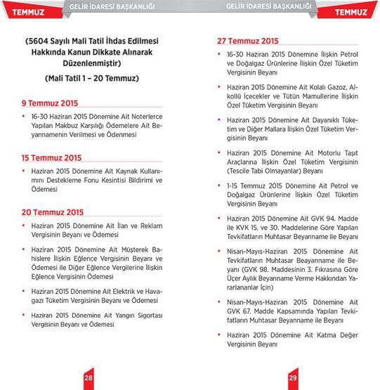 2015 yılı vergi takvimi