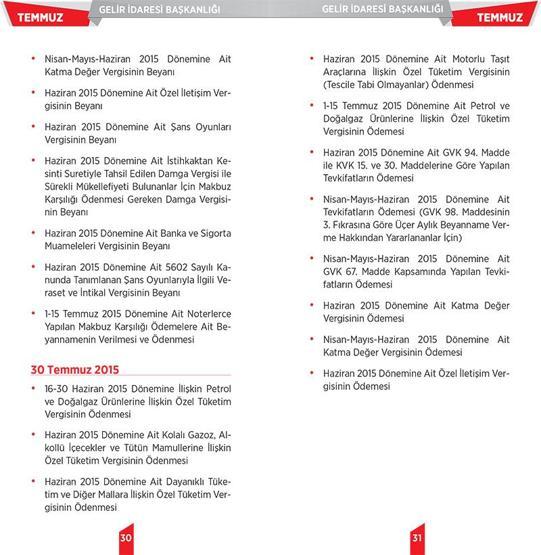 2015 yılı vergi takvimi