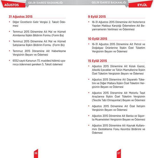 2015 yılı vergi takvimi