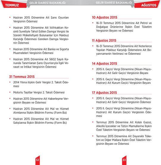 2015 yılı vergi takvimi