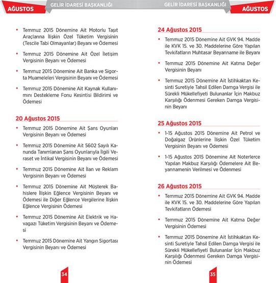 2015 yılı vergi takvimi