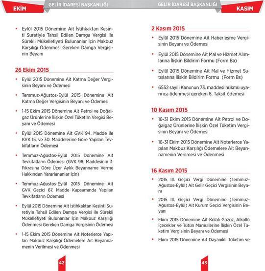2015 yılı vergi takvimi