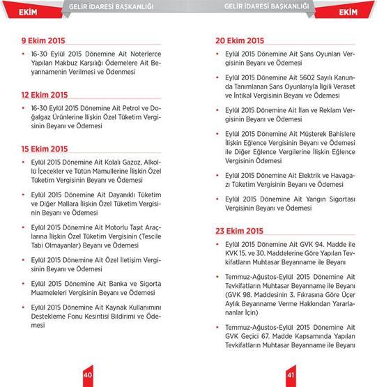 2015 yılı vergi takvimi