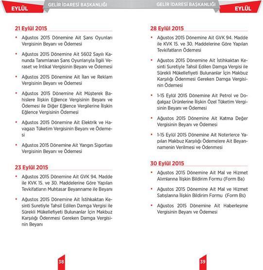 2015 yılı vergi takvimi